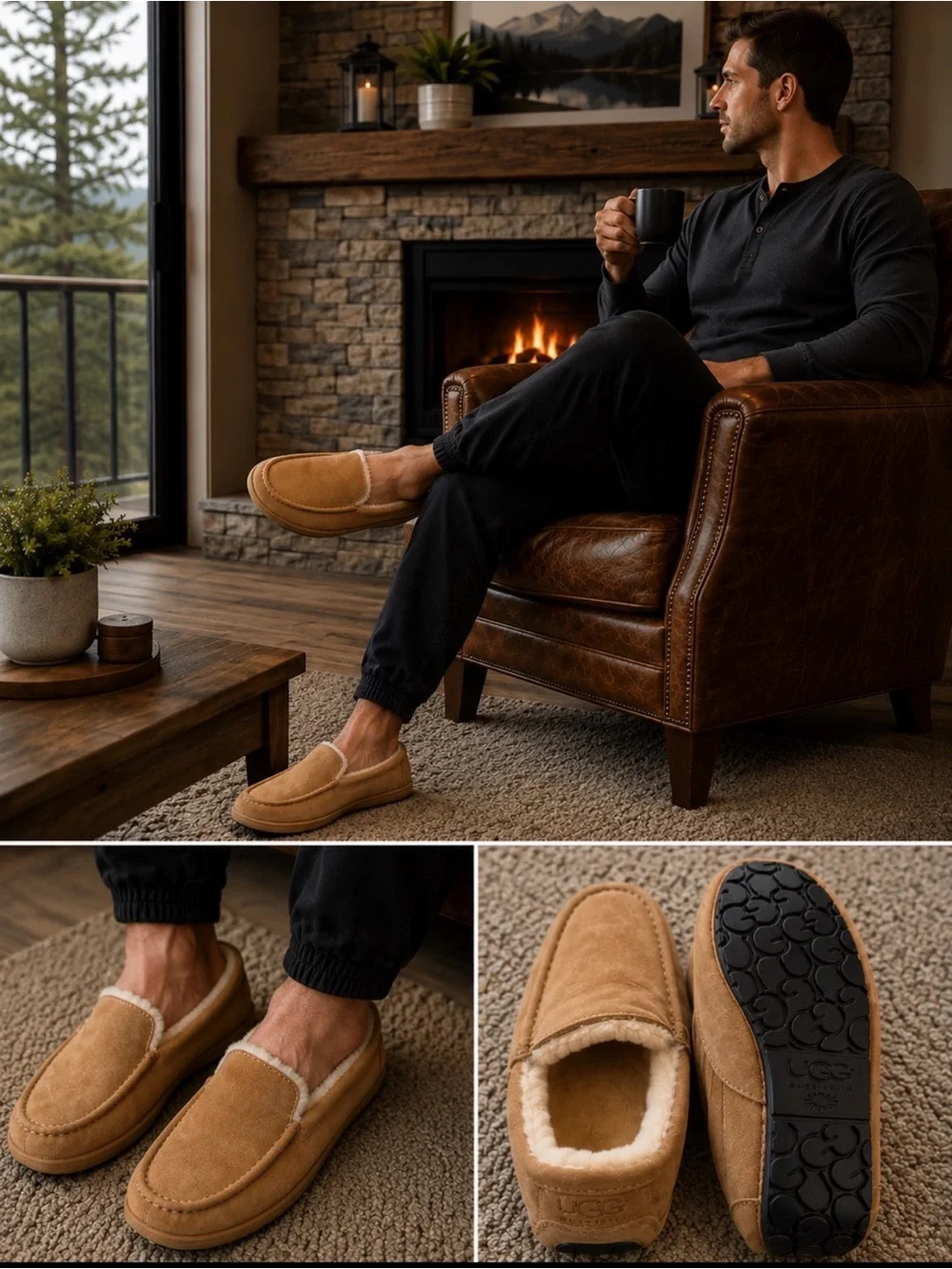 UGG Men’s Slip-On Suede Slippers in Chestnut Tan